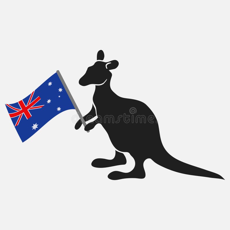 Kangaroo. Australia Flag. the Animal in the Paws the Flag with Six-pointed Stars British Cross. Vector. Stock Vector - Illustration of kangaroo: 105341944