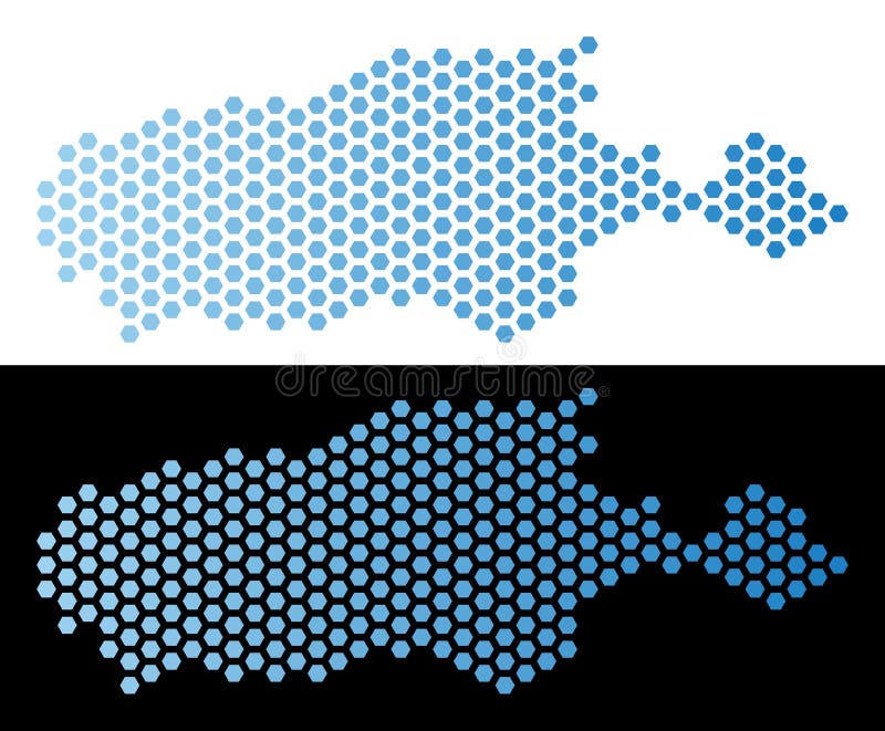Kangaroo Island Map Honeycomb Mosaic. Hexagon Kangaroo Island map. Vector geographic scheme in light blue color with horizontal gradient on white and black backgrounds.