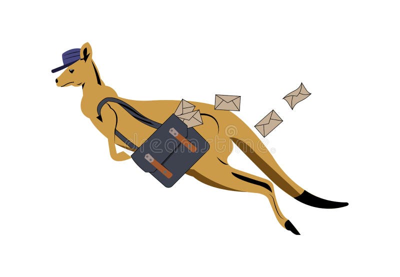 Kangaroo Postman Jumping with a Bag Isolated Stock Vector