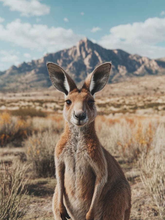 Kangur Stała Pustynia. Kangaroo stoi prosto na pustyni Gotowe do poznania generowanej AI