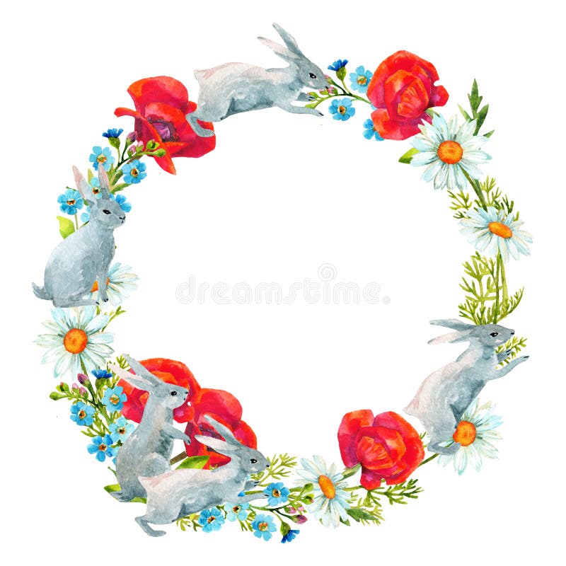 Kanin bland blommor Vattenfärgkort vektor illustrationer Kanin bland blommor Vattenfärgkort vektor illustrationer