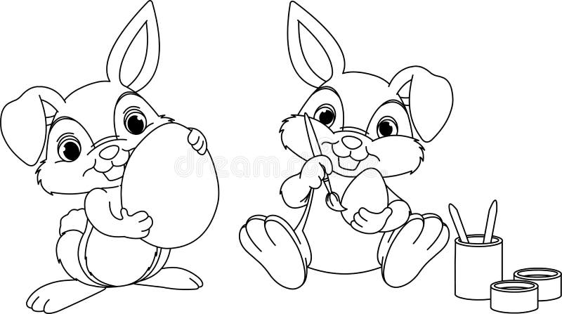 Kaninfärgläggningeaster sida royaltyfri illustrationer