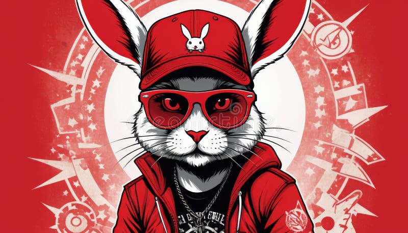 A bold digital illustration of a rabbit with urban style, sporting a red cap and sunglasses, set against a striking red background, exuding attitude and street flair. AI generated. A bold digital illustration of a rabbit with urban style, sporting a red cap and sunglasses, set against a striking red background, exuding attitude and street flair. AI generated