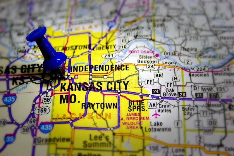 In Missouri, la mappa per virare e puntare i riflettori incentrata sul kansas city.