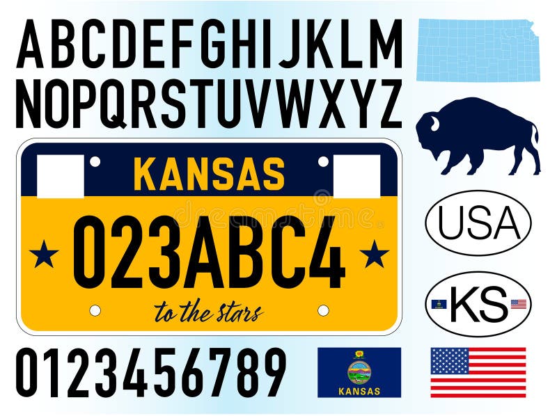 Kansas state car license plate pattern new style year 2024 stock illustration