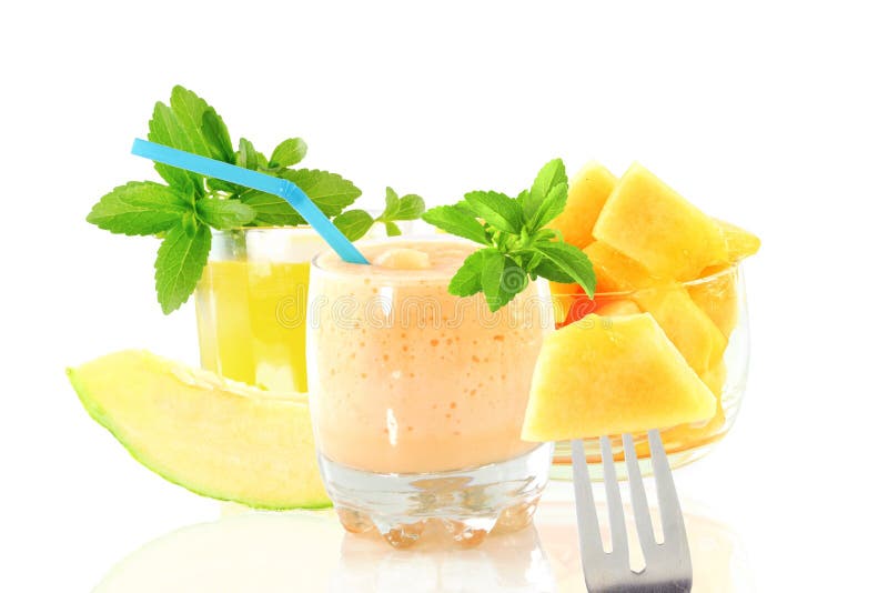 Kantalupa milkshake z lub obraz stock Kantalupa milkshake z lub obraz stock