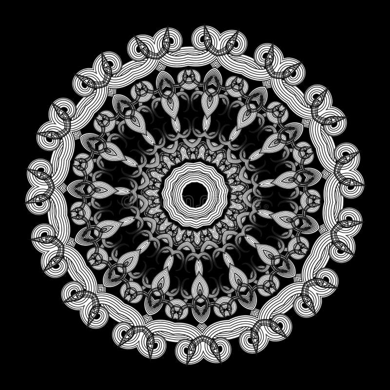 Kanten zwart-wit vectormandalapatroon Het etnische ornament van het stijl bloemen ronde kant Decoratief uitstekend ontwerp vector illustratie Kanten zwart-wit vectormandalapatroon Het etnische ornament van het stijl bloemen ronde kant Decoratief uitstekend ontwerp vector illustratie