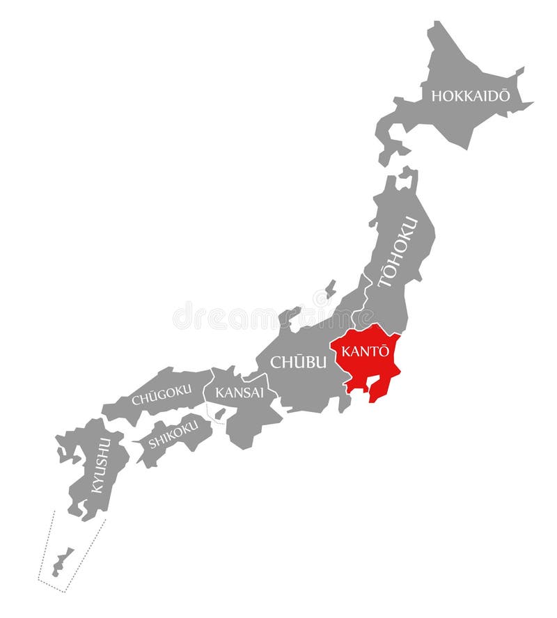 Kanto Red Highlighted in Map of Japan Stock Illustration Illustration of concept, county