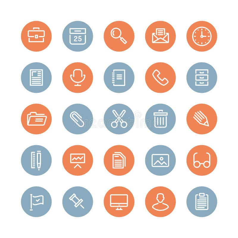 Kantoorbenodigdheden en objecten vlakke pictogrammen stock illustratie Kantoorbenodigdheden en objecten vlakke pictogrammen stock illustratie
