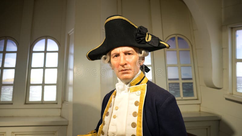 Wax statue of British explorer, navigator, cartographer, and captain in the Royal Navy James Cook. Photo taken at the Madame Tussauds museum at Sydney, Australia. Wax statue of British explorer, navigator, cartographer, and captain in the Royal Navy James Cook. Photo taken at the Madame Tussauds museum at Sydney, Australia.