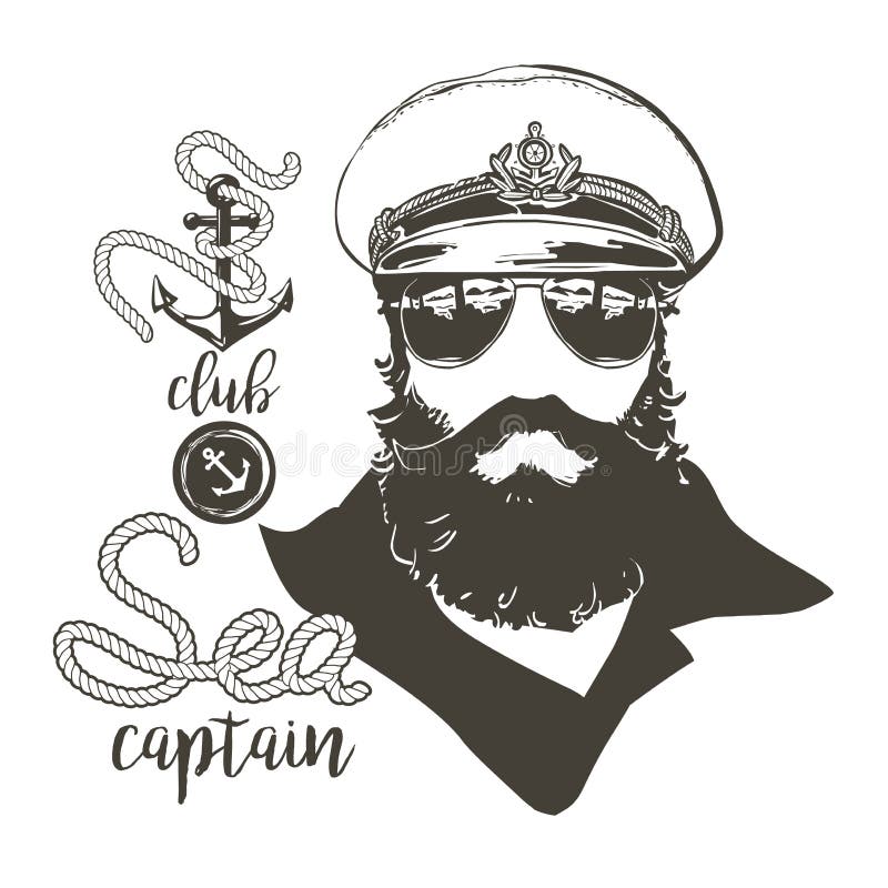 Kaptenskägg, lock, solglasögon vektor illustrationer Kaptenskägg, lock, solglasögon vektor illustrationer