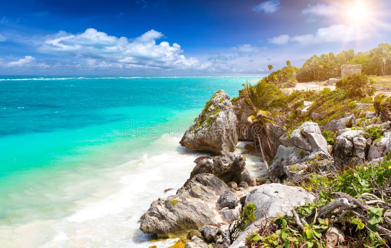 Karaibski wybrzeże Tulum, Meksyk zdjęcia royalty free Karaibski wybrzeże Tulum, Meksyk zdjęcia royalty free