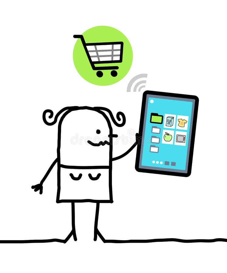 Karakter met tablet die - winkelt vector illustratie Karakter met tablet die - winkelt vector illustratie