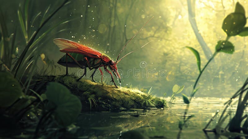 Karaluch czerwony na zielonej mchu w lesie renderowanie 3d ilustracja wektor