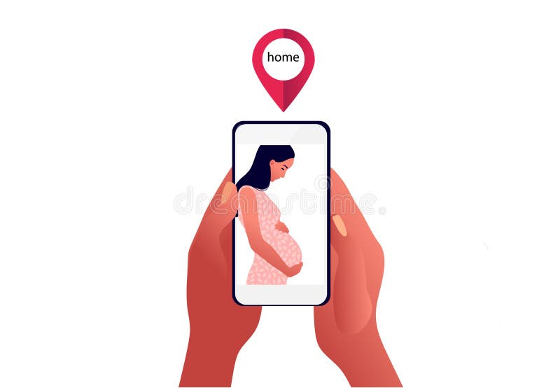 2019-ncov quarantine. Sad pregnant woman on phone screen. Family apart. Coronavirus panic. Lovers apart. Isolated sick person vector illustration. 2019-ncov quarantine. Sad pregnant woman on phone screen. Family apart. Coronavirus panic. Lovers apart. Isolated sick person vector illustration.