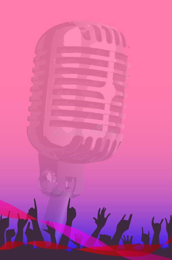 Karaoke Night Background Poster with Microphone and Keyboard Stock