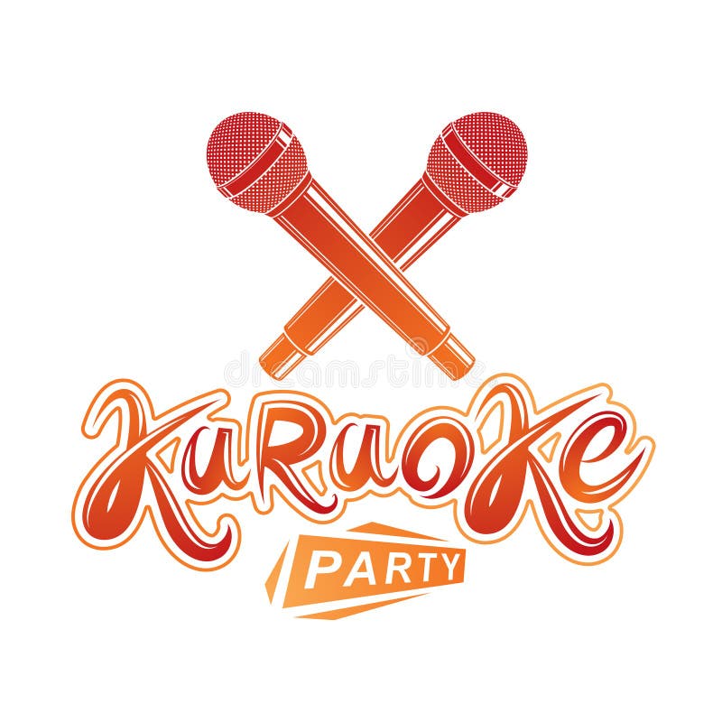 Karaoke partyjny literowanie, rap batalistyczny wektorowy emblemat tworzący używać dwa krzyżował mikrofony royalty ilustracja
