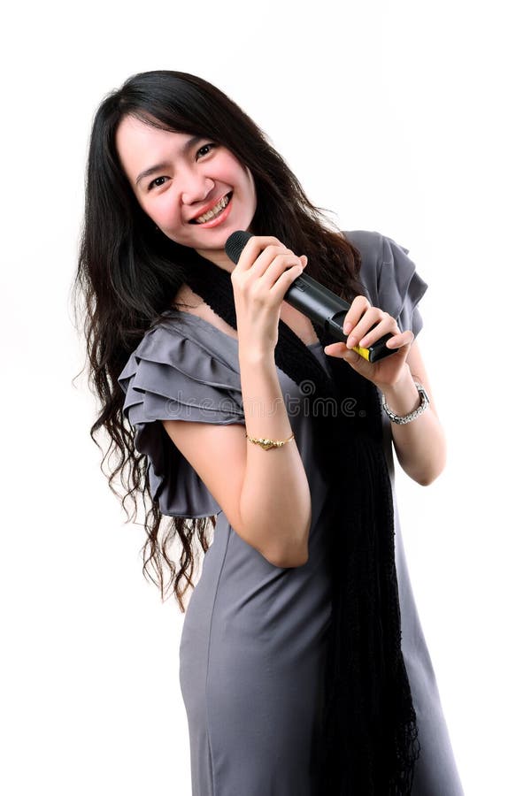 Karaoke singer on a white background.