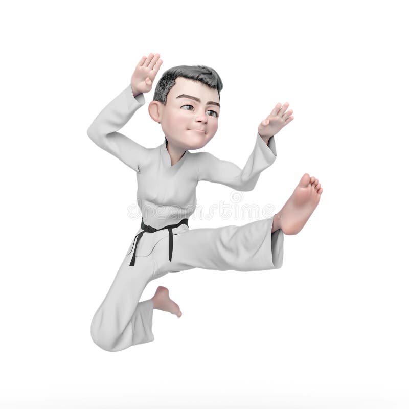 Karate Boy Cartoon is Doing a Jump Attack Stock Illustration - Illustration  of kick, childhood: 191342074