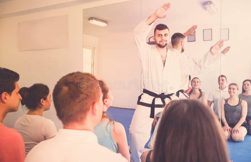 Karate Coach Teaching Adults Stock Image Image Of Interesting Coach