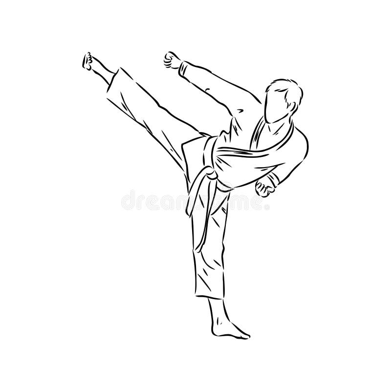 Karate Kick Technique Sketch Illustration. Asian Martial Art Sport Hand ...