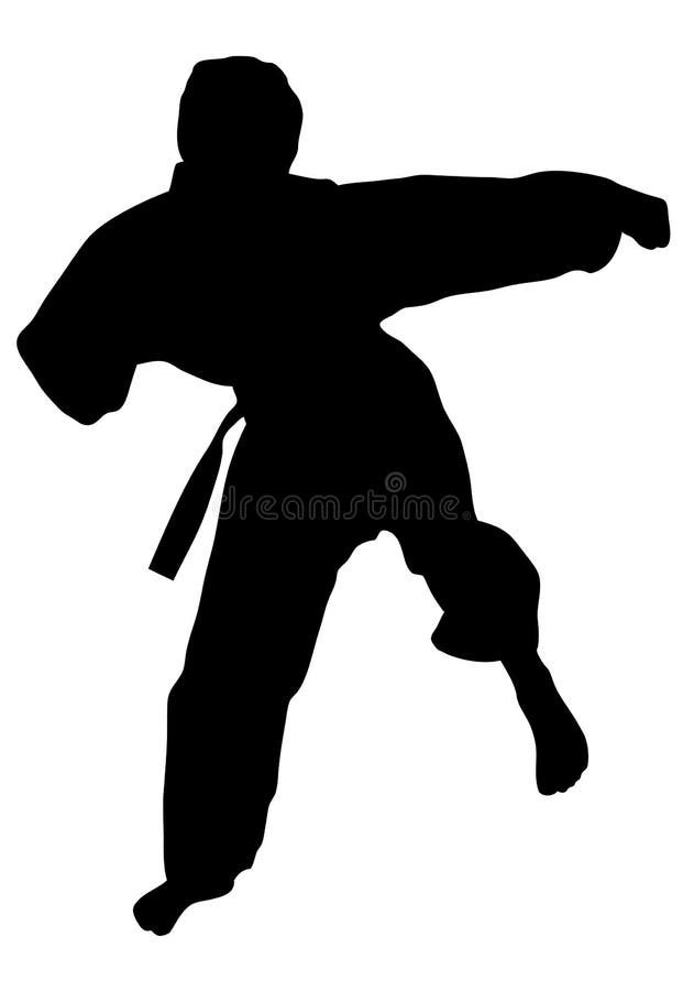 Karate kid black and white stock vector silhouette. Karate kid black and white stock vector silhouette