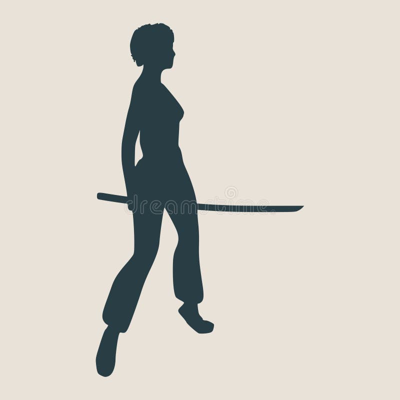 Karate martial art silhouette of woman with sword