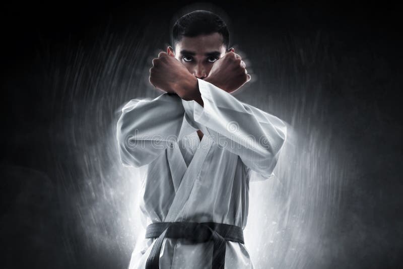 Karate Martial Arts Fighter on Dark Background Stock Image - Image of  exercise, defense: 161688363