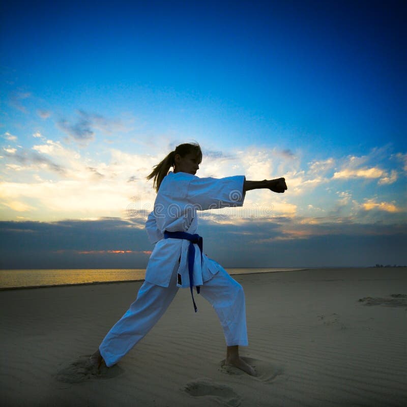 Karate on sunset beach stock photo. Image of lifestyle 24997096