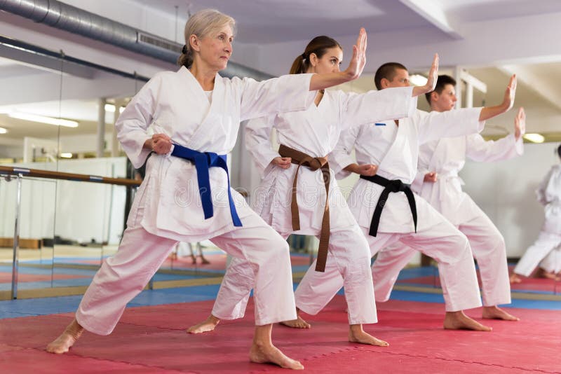 Karate or Taekwondo Training - Athletes in Kimono Stand in Fighting Stance  Stock Image - Image of female, pair: 240805065