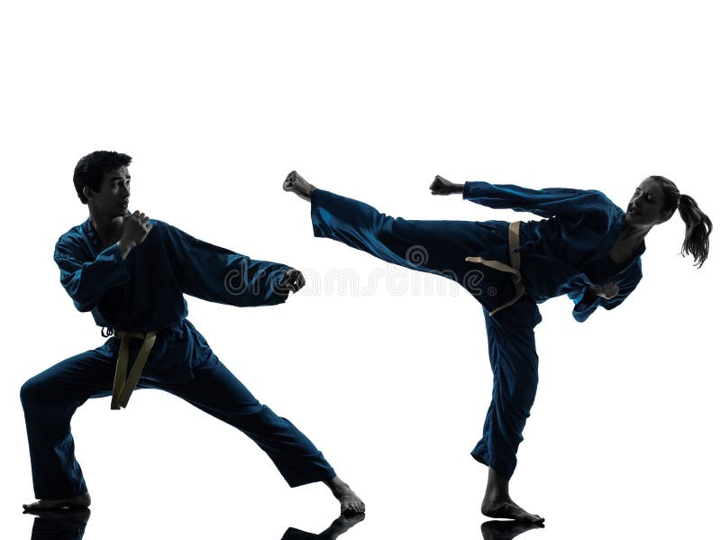 Karate vietvodao martial arts man woman couple silhouette stock photo