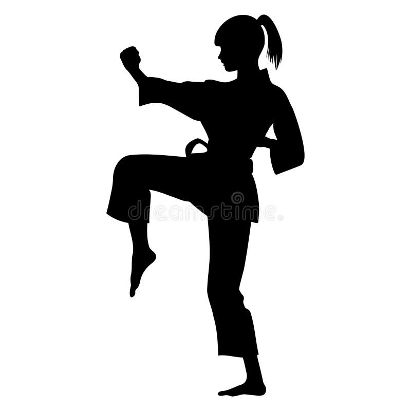 Karate woman in action silhouette