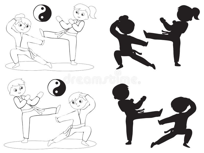 Karate żartuje kolorystyk sylwetki wektorowe ilustracja wektor Karate żartuje kolorystyk sylwetki wektorowe ilustracja wektor