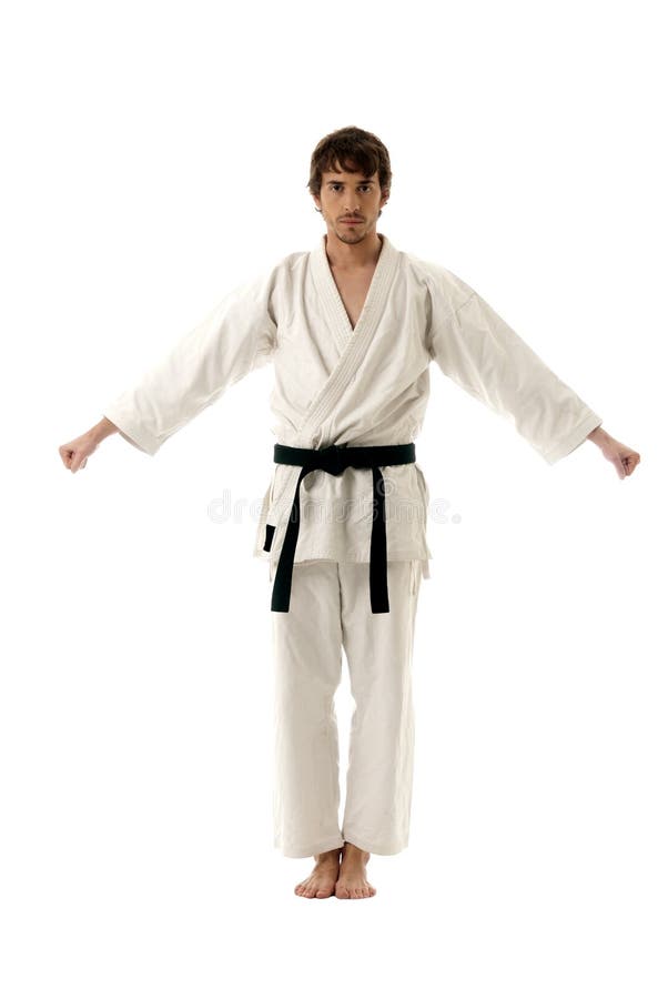 Karate αρσενικές νεολαίες μαχητών που απομονώνονται στην άσπρη πλάτη στοκ εικόνα με δικαίωμα ελεύθερης χρήσης