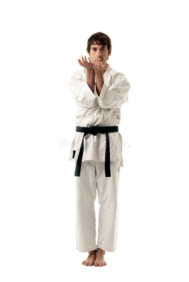 Karate οι αρσενικές νεολαίες μαχητών απομόνωσαν το άσπρο backgroun στοκ εικόνες με δικαίωμα ελεύθερης χρήσης