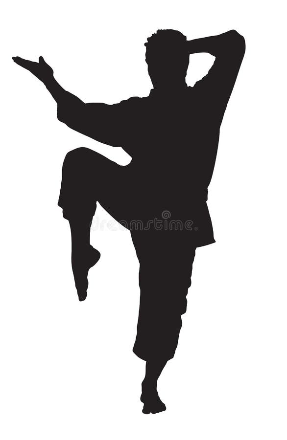 A silhouette of a karate man isolated against white background. A silhouette of a karate man isolated against white background