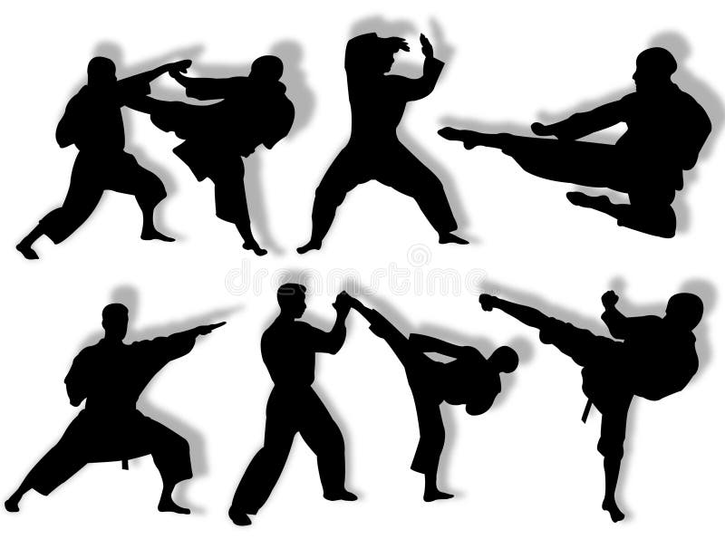 Men silhouette in different karate poses and attitudes. Men silhouette in different karate poses and attitudes