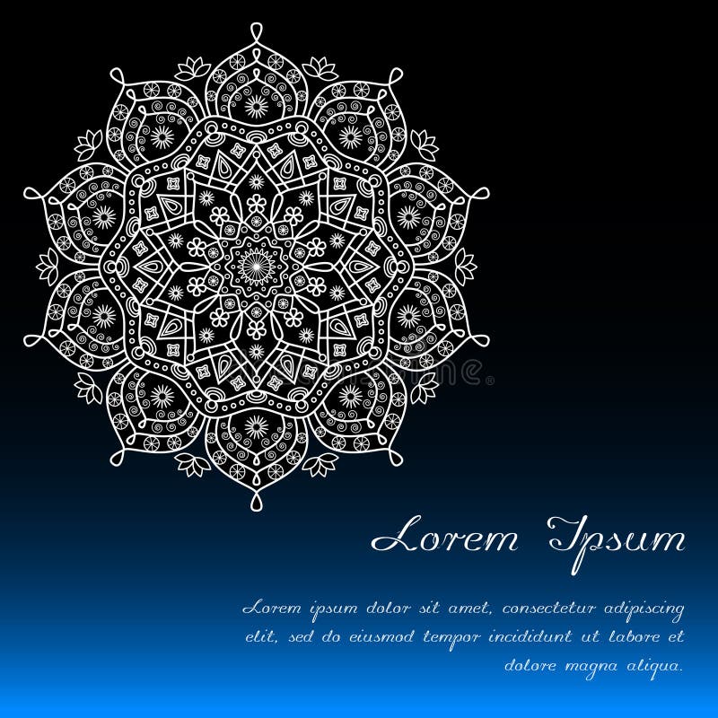 Karciany szablon z kwiecistym mandala wystrojem w błękicie, czerni & bielu, ilustracji Karciany szablon z kwiecistym mandala wystrojem w błękicie, czerni & bielu, ilustracji