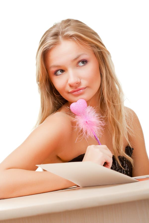 Karciany valentine kobiety writing obrazy stock