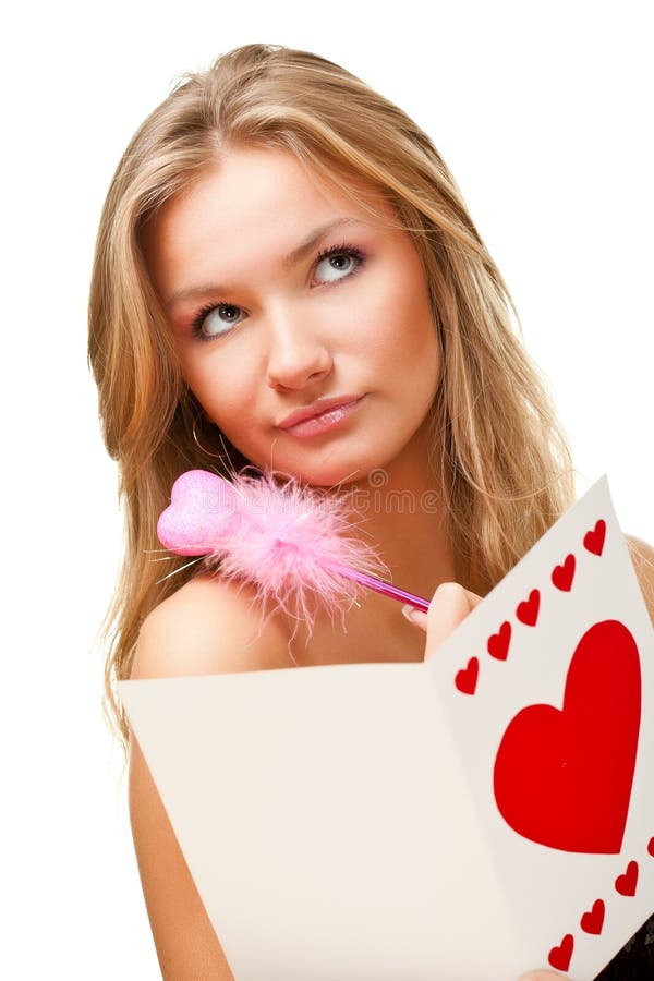 Karciany valentine kobiety writing zdjęcia stock