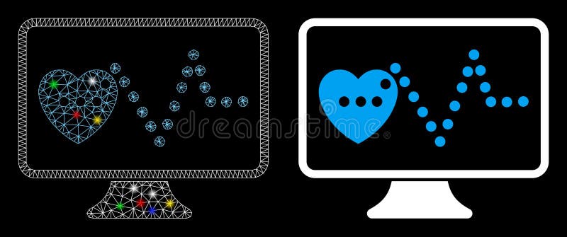 Kardio-Monitoring-Symbol für das Hell-Mesh-Netzwerk mit Lichtpunkten stock abbildung
