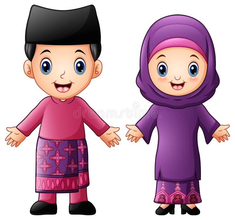 Illustration of Cartoon Brunei couple wearing traditional costumes. Illustration of Cartoon Brunei couple wearing traditional costumes