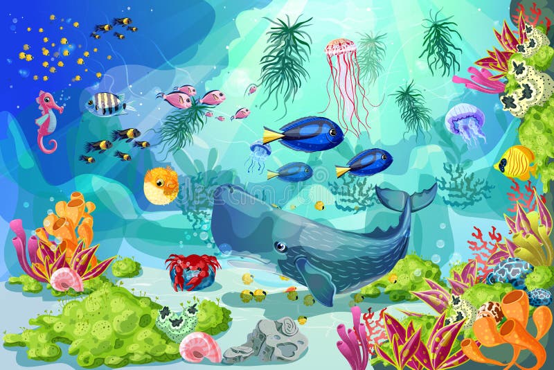 Karikatur bunte Marine Underwater Life Background stock abbildung