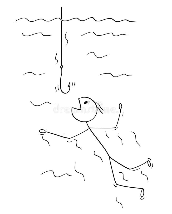 Karikatur des Mannes oder des Geschäftsmannes Swimming, zum Fang auf leerem Angelhaken zu sein vektor abbildung Karikatur des Mannes oder des Geschäftsmannes Swimming, zum Fang auf leerem Angelhaken zu sein vektor abbildung