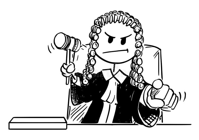 Karikatur des Richters With Gavel Pointing sein Finger stock abbildung Karikatur des Richters With Gavel Pointing sein Finger stock abbildung
