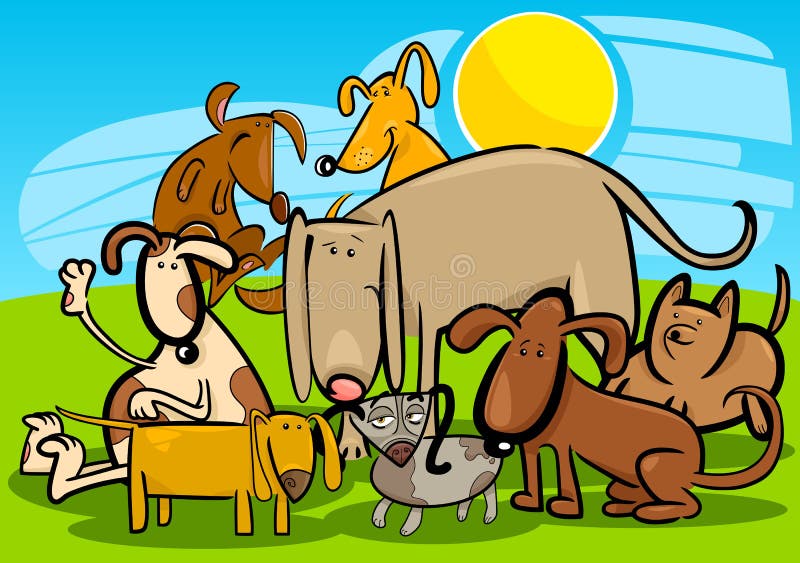 Karikatur-Gruppe lustige Hunde lizenzfreie abbildung Karikatur-Gruppe lustige Hunde lizenzfreie abbildung