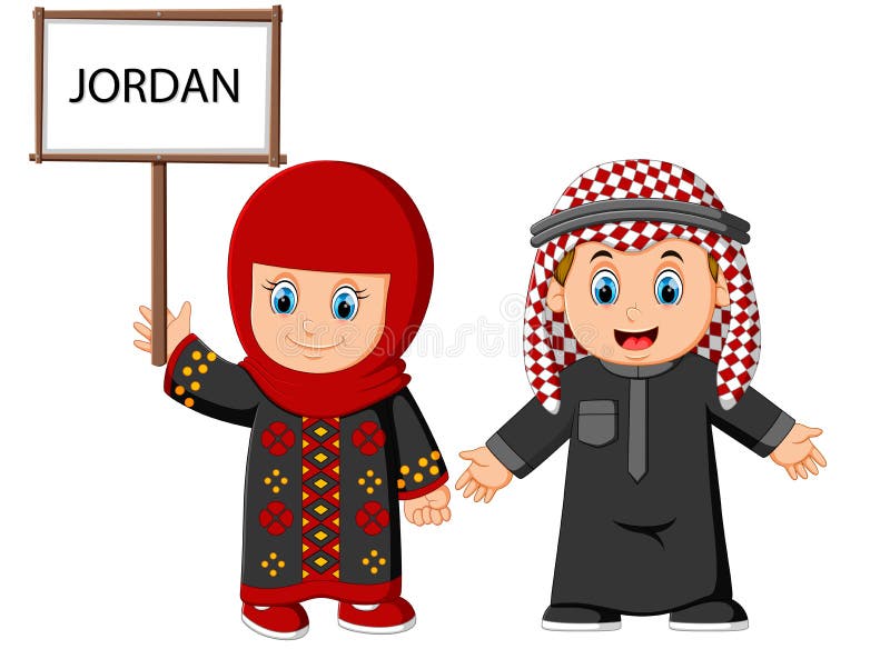 Illustration of Cartoon Jordan couple wearing traditional costumes. Illustration of Cartoon Jordan couple wearing traditional costumes