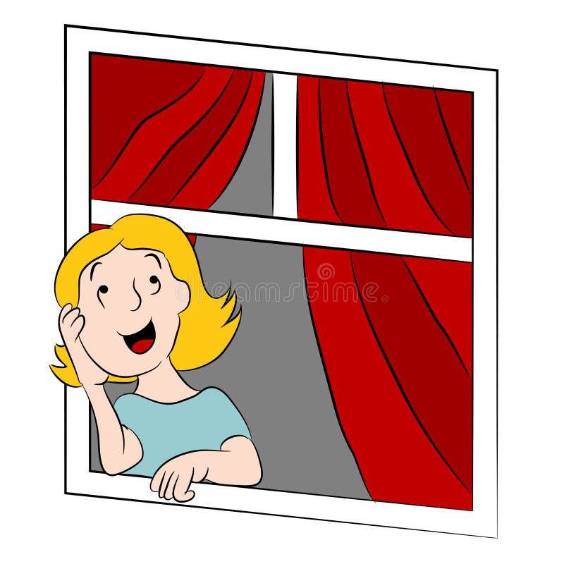 Karikatur-Mädchen, das am Fenster träumt vektor abbildung Karikatur-Mädchen, das am Fenster träumt vektor abbildung