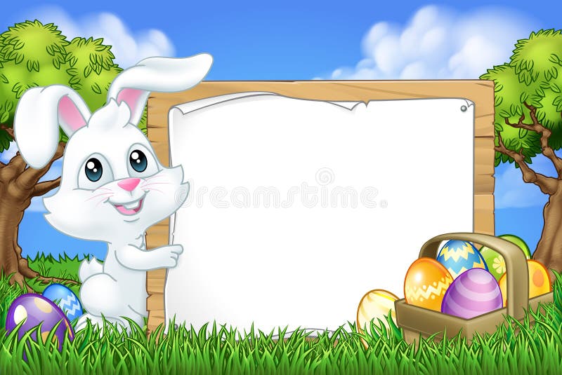 Karikatur Ostern Bunny Rabbit Eggs Sign Background