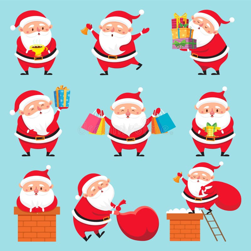 Karikatur Santa Character Weihnachtsnette Großvater Klaus-Charaktere für Weihnachtsfeiertags-Grußkarten-Vektorsatz stock abbildung Karikatur Santa Character Weihnachtsnette Großvater Klaus-Charaktere für Weihnachtsfeiertags-Grußkarten-Vektorsatz stock abbildung